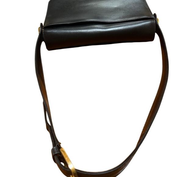 Vintage Authentic Gucci Black Leather Shoulder Bag Purse Gold Interlocking G’s - Picture 10 of 12